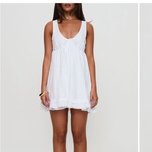 Princess Polly White Lace-Trim Babydoll Mini Dress